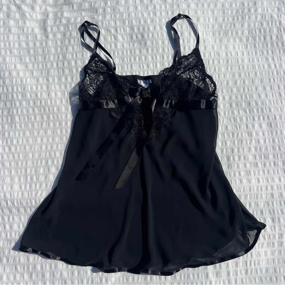 VTG 80s Cinema Etoile Black Sheer Lace Babydoll Top, L